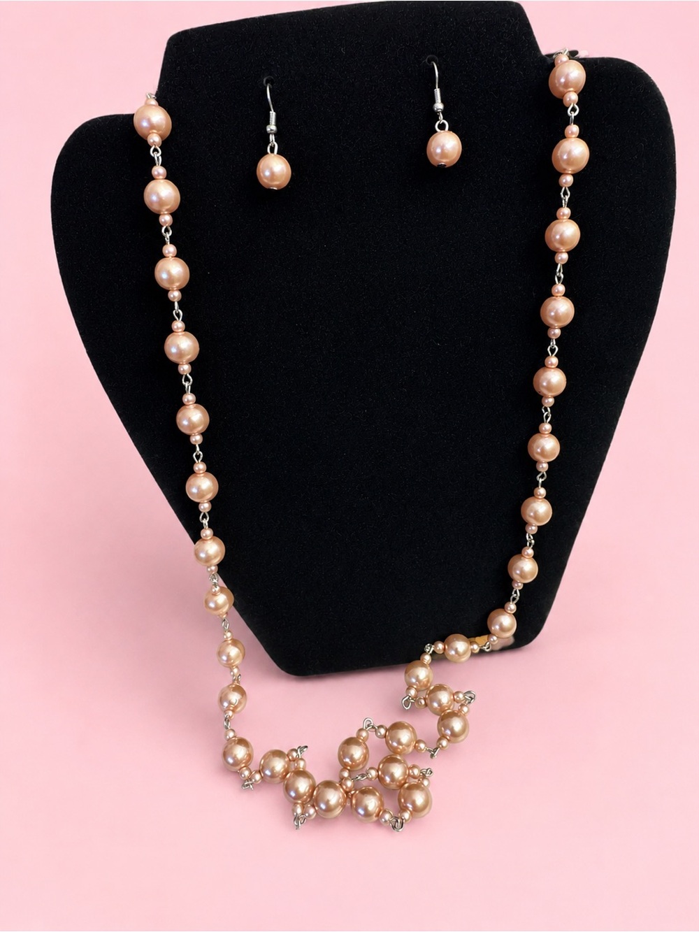 Classic Pearl Bead Necklace & Earrings Set